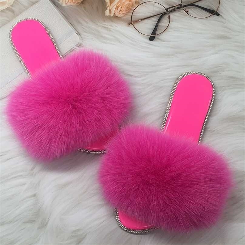 

Summer Women's Slippers Indoor Fluffy Slipper Female Furry Slides Ladies Designer Shoe Luxury Crystal Sandals With Fur Removable 211110, Only fox fur