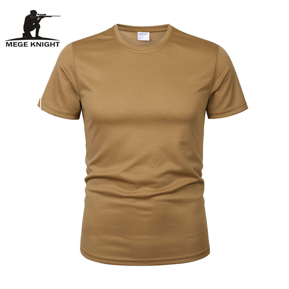 

MEGE Brand Military Clothing Tactical Men's Tee Shirt Round Neck Solid Shirt Short Sleeve Breathable quick-drying Casual Shirt X0621, Od