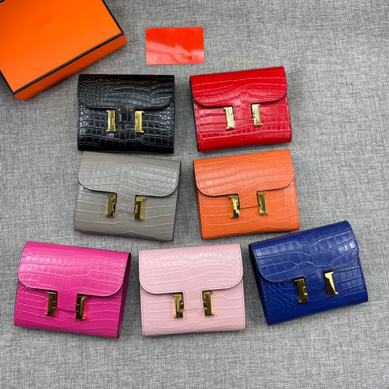 

Classic Designer Wallet Alligator Genuine Leather Short Wallets Women Card holders Purse Bags fashion Cowskin come with box 537, Orange with silver