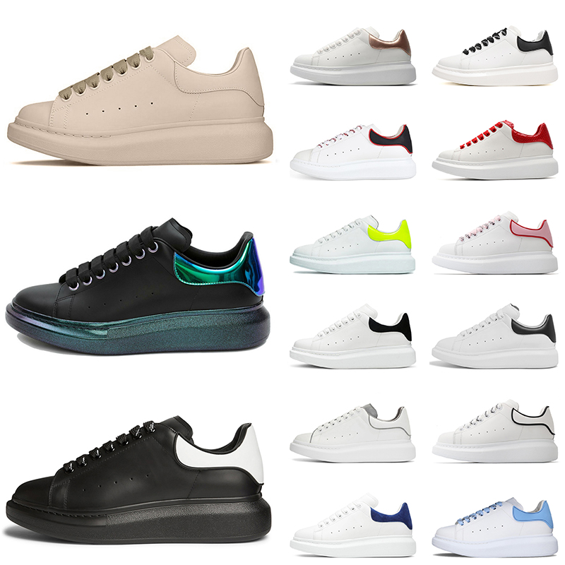 

Alexs Mqueen Womens Designer Platform Casual Shoes Sneakers Leather Lace-Up Black Pearlscent Reflective Beige White Suede Flat Mens Women Fashion Running Shoe, D37 36-40