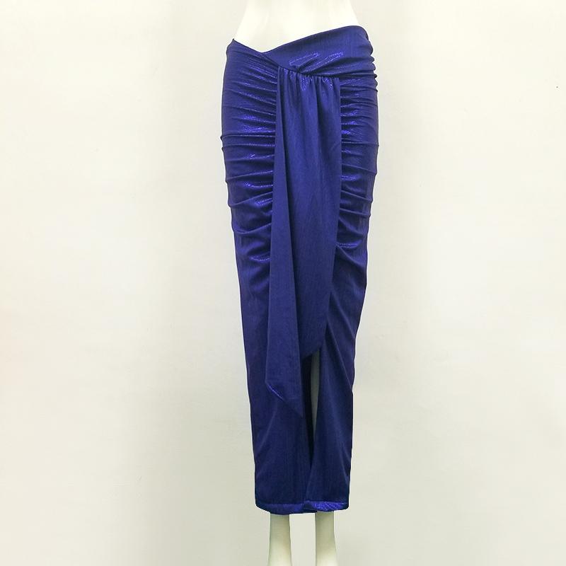 

Skirts Fashion Blue Women Open Fork Asymmetrical Solid Skirt Club Party