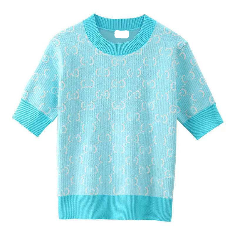 

Designer high quality double G Women's Knits & Tees sweater full LOGO letter printing fashion short-sleeved T-shirt, Blue