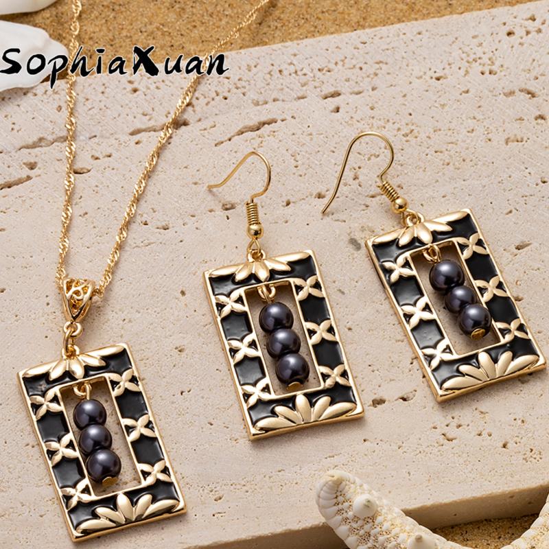 

Earrings & Necklace SophiaXuan Hawaiian Jewelry Geometry Pearl And Necklaces Set Fashion Wholesale For Women Party, As pic