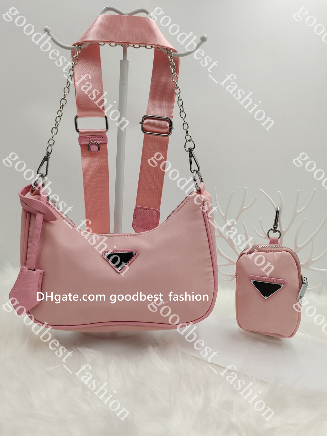 

Women Luxurys Designers Bags 2021 Crossbody Fashion Heels leather Pochette Purses saddle sandals shoulder Metal chain Wallet Nylon Chains Pink Beige