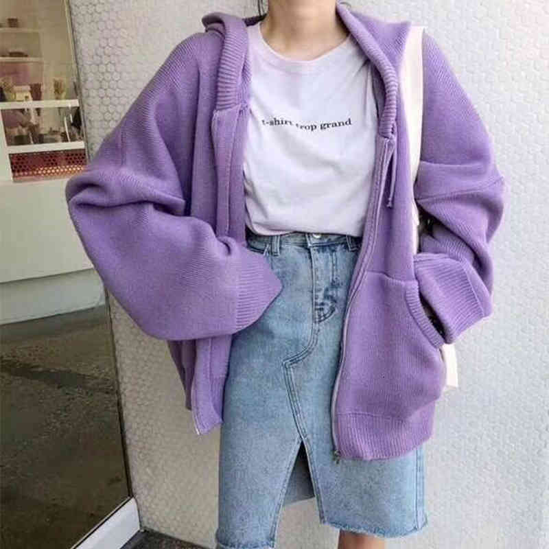 

Women's Sweaters Korean cardigan zipper women with hood autumn sweater vest casual sleeve long female 32JE, 1# shoe box