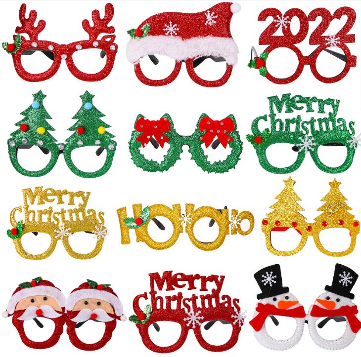 

2021 Happy New Year Christmas Glasses 40 Styles Festival Party Decoration Kids Adult Photo Props Glitter Eyeglasses Frame Xmas Supplies