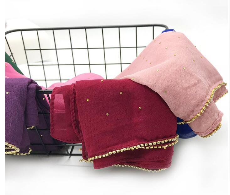 

Scarves Pearl Chiffon Scarf Muslim Hijab Muffler Head Wrap High Quality Tassel Shawl Big Size