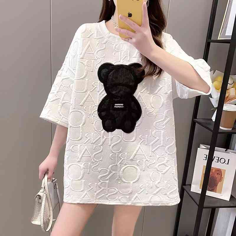 

Women's Tops Tees short sleeved crew neck T-shirt summer style loose with letters and bear m-5xl, White