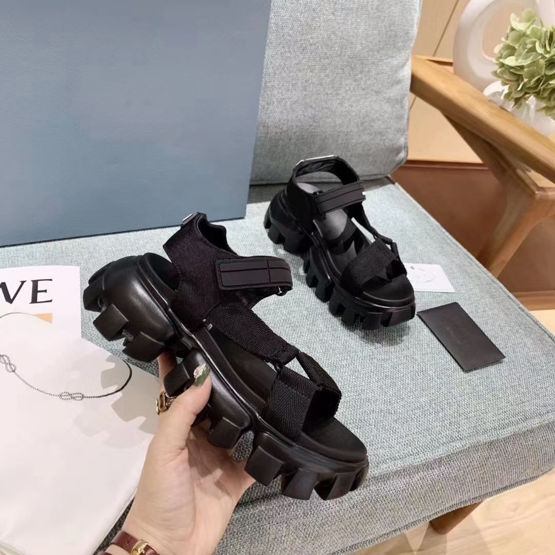 

White sandals women's fashion all-match summer 2021 gear thick-soled muffin increased black women shoes size 35-40, 1#