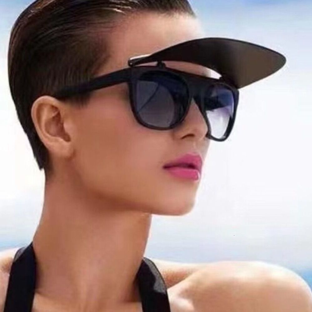 

Highend accessories Fashion Women Ink Manager Male Vintage Men Mirror Summer Flip Up Clip On Sunglass, Black