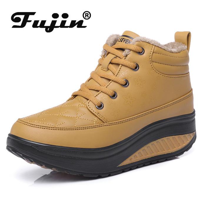 

Boots Fujin Women Ankle Short Plush Fur Keep Warm Female Shoe Platform Pu Leather Comfortable Booties For Snow, Black