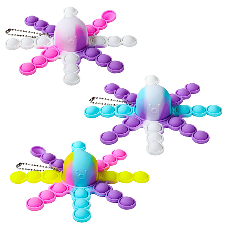 

Fidget Toy Party Favor Funny Sensory Rainbow Overturned Octopus Keychain Expression Flip Doll Silicone Decompression Pendant Toys