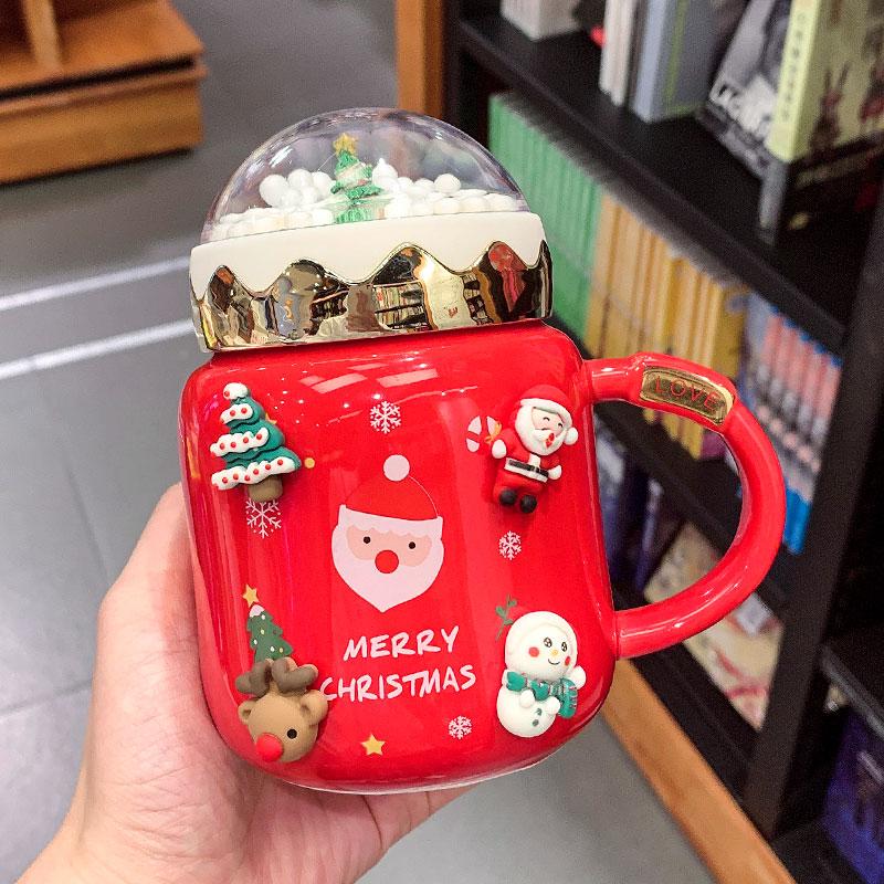 

Mugs Christmas Cups Tree Ceramics Milk Coffee High Capacity Dust-Proof With Lid Handle Non-Slip Heat Resistant Santa Claus Gift