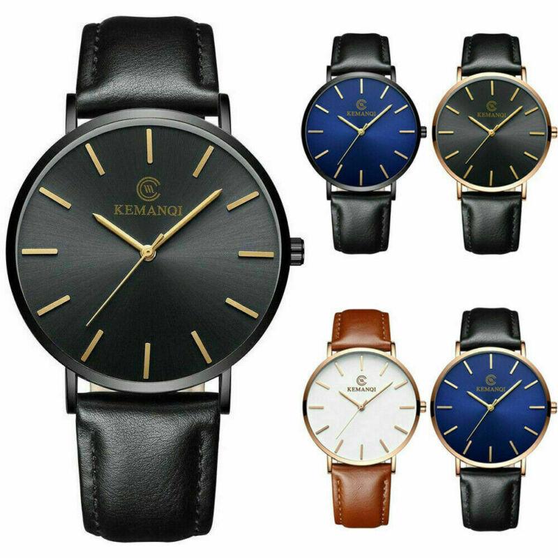 

Wristwatches Women Men Sport Stainless Steel Leather Band Quartz Analog Wrist Watch Gifts