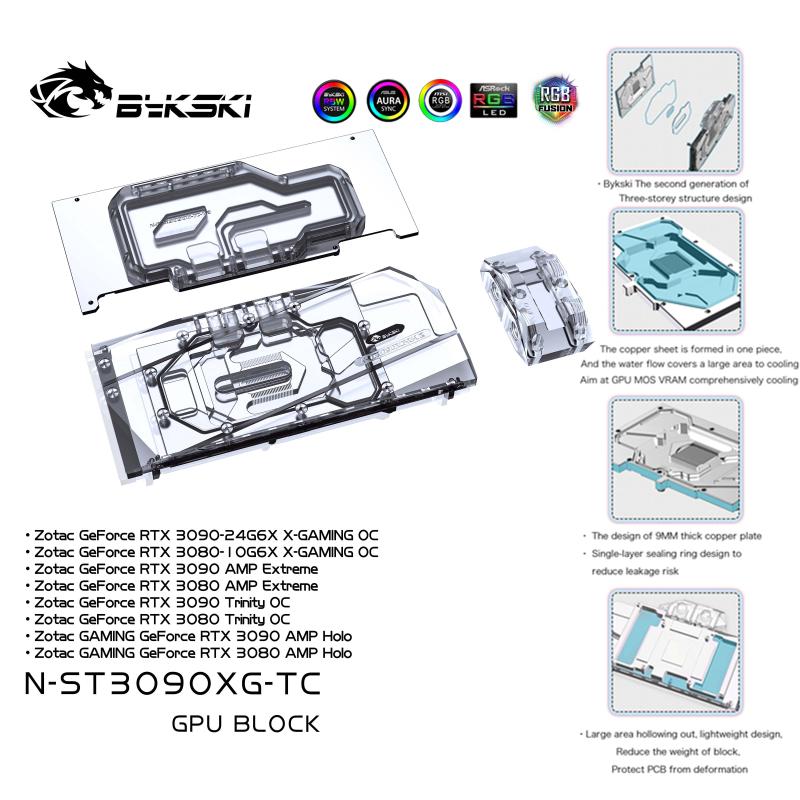 

Fans & Coolings Bykski N-ST3090XG-TC GPU Water Cooling Block For ZOTAC RTX3090/3080 GAMING OC, With Liquid Copper Backplate