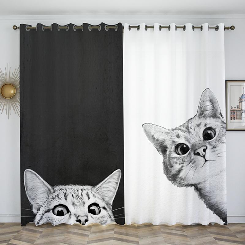 

Light And Left Open Design Cute Cartoon Cat Digital Printed Children's Bedroom Window Curtain & Drapes