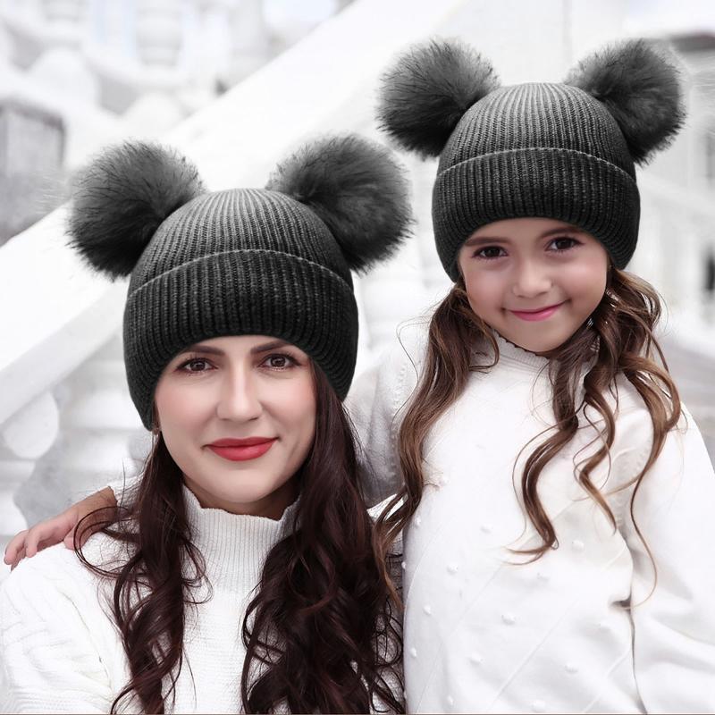 

Beanies Women's Winter Hat Ski Big Fur Pom Poms Ball Knitted Hats Scarf Set Women Beanie Warm Skullies Female Cap