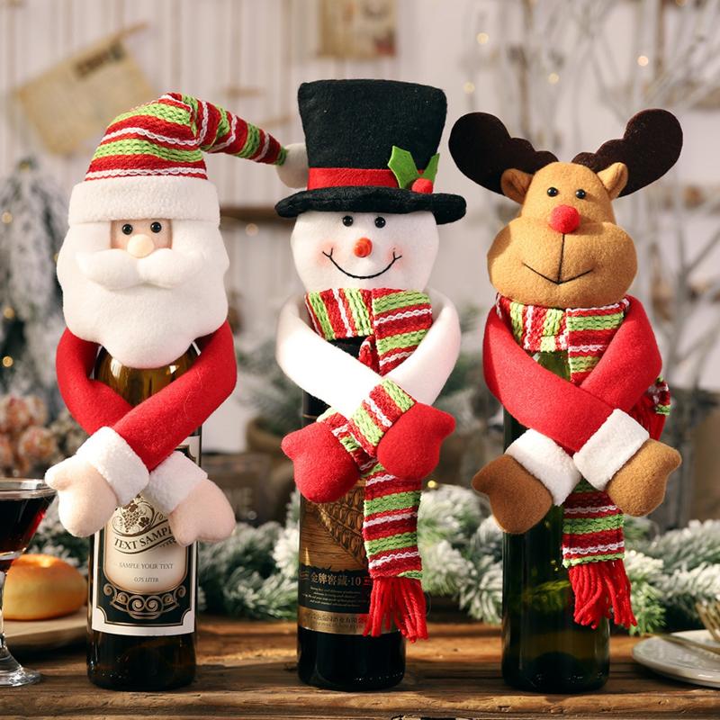 

Christmas Decorations Merry Santa Claus Snowman Bottle Cap Doll Tree Top Set Red Wine Dinner Xmas Home Party Ornament Table