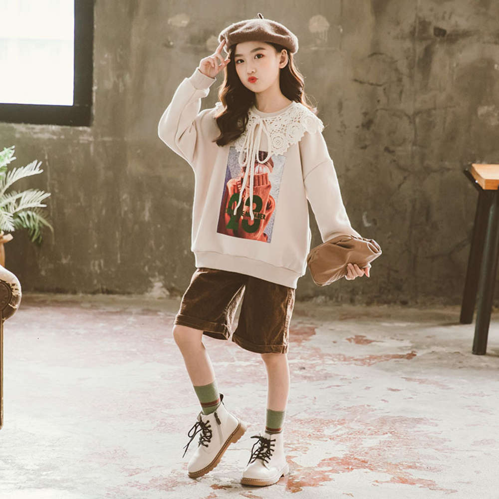 

Hoodies & Sweatshirts Physical shootingwtern sle, sweater, Girls' autumn lace winter base coat, thickened fashion, Chine and universi children's Korean top, plush 8DF3, Green