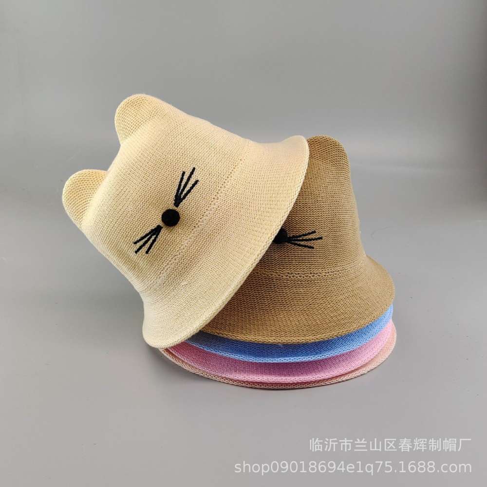 

Summer children's sunshade cap mustache Cat cartoon tourism beach lower eaves sunscreen folding, Yellow