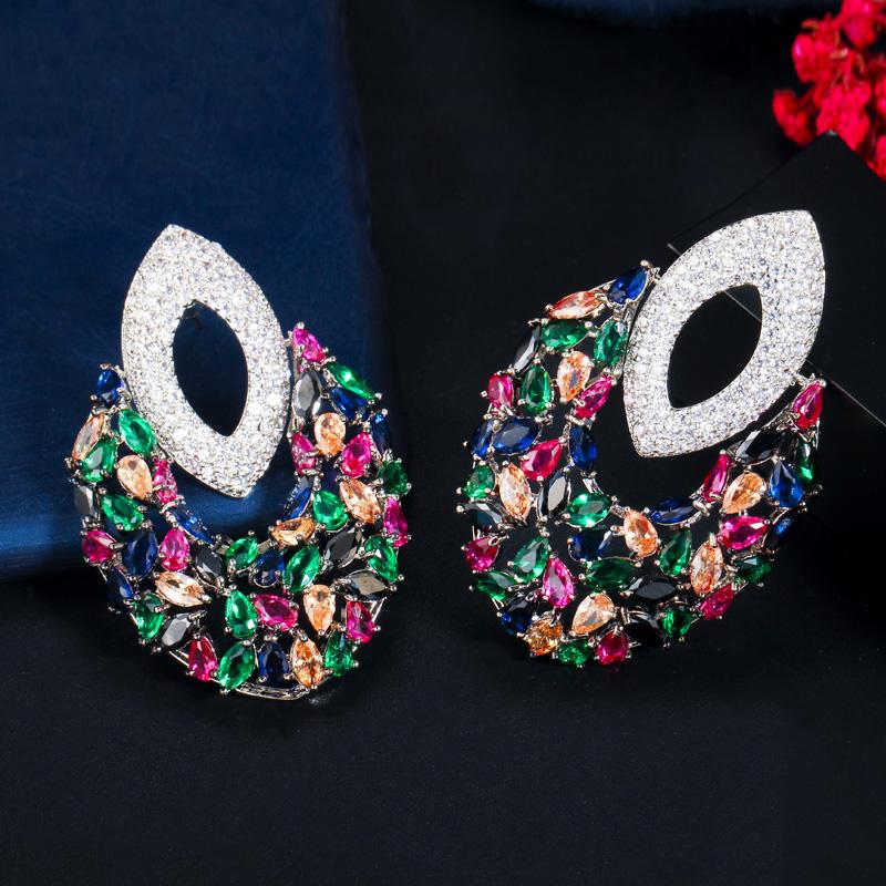 

Dangle & Chandelier ThreeGraces Beautiful Multicolor Cubic Zirconia Big Long Drop Earrings For Ladies Party Fashion Costume Jewelry Gift ER4, Silver
