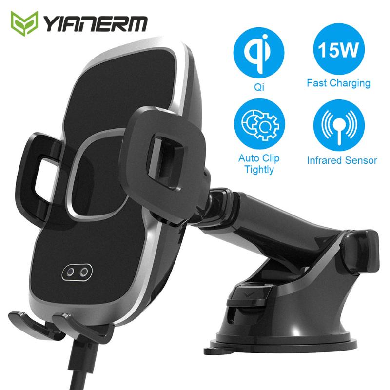 

Cell Phone Mounts & Holders Yianerm QI Infrared Wireless Charger Holder In Car 15W Fast Charging Auto Mount For 11 Xs Max XR 8 Samsun