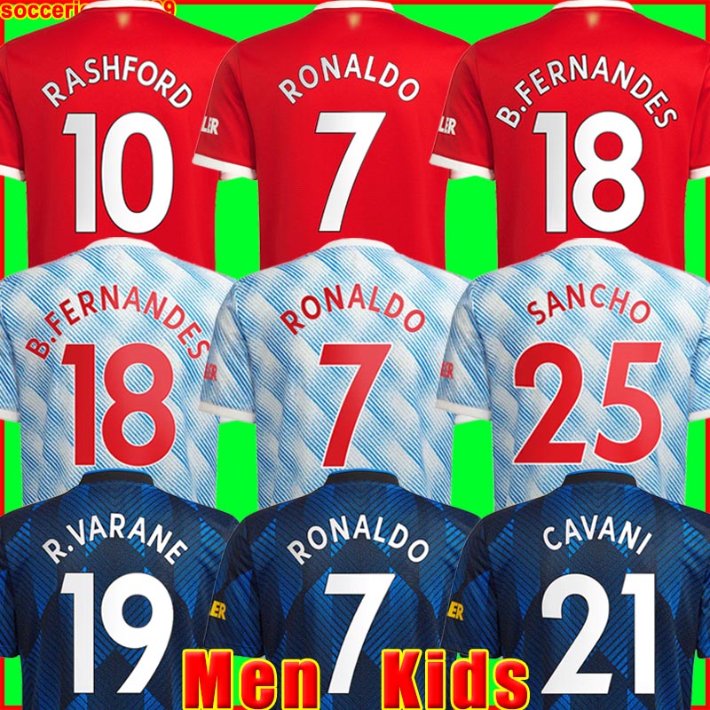 

RONALDO SANCHO 21 22 RASHFORD soccer jersey 2021 2022 POGBA CAVANI MARTIAL SHAW LINGARD B. FERNANDES MAN GREENWOOD UTD football shirt men + kids kit 999, Kids away