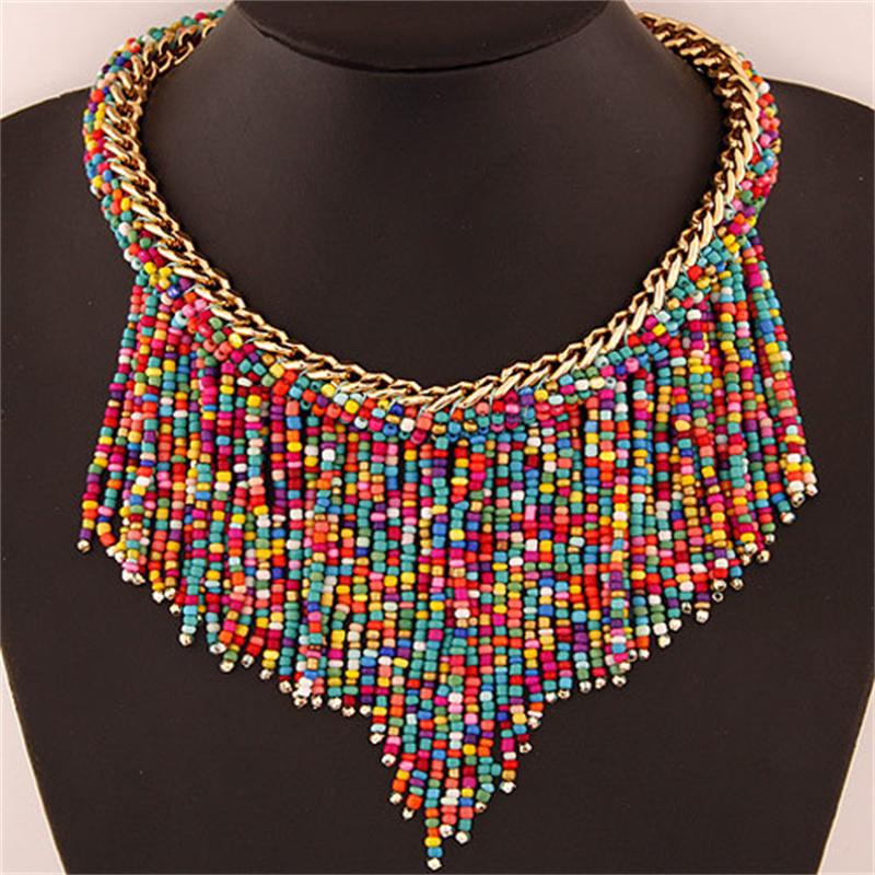 

Pendant Necklaces Bohemian Fashion For Women Jewelry Mujer Handwoven Collier Long Tassel Beads Choker Statement Pendants Gift