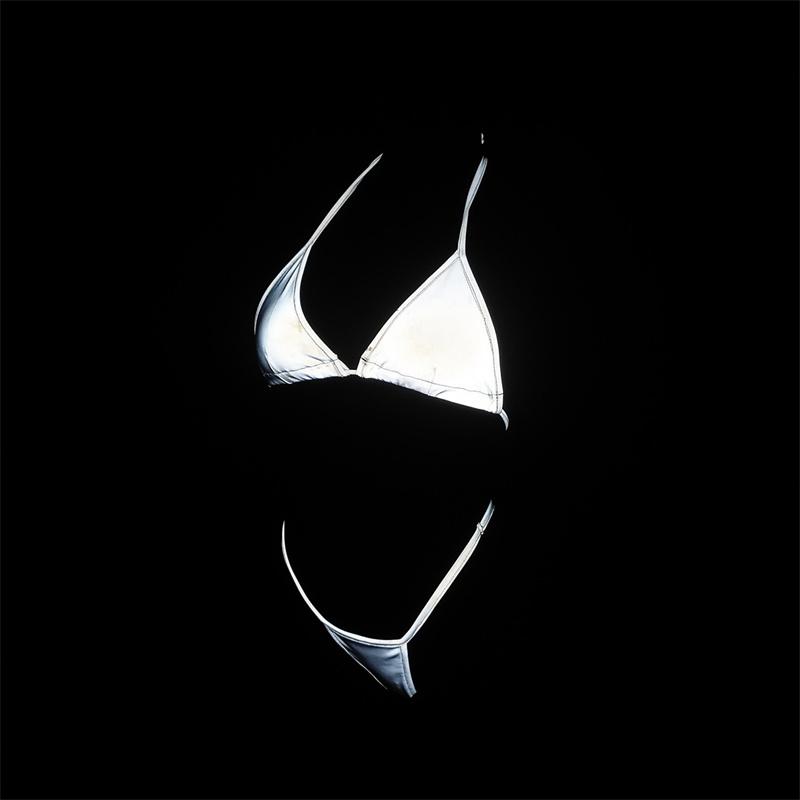 

One-Piece Suits Ousefu Laser Silver Reflective Bikini Sets For Women' Split Swimsuit Bra Shorts Nightclub Sexy Shiny Glowing Swimwear Beach