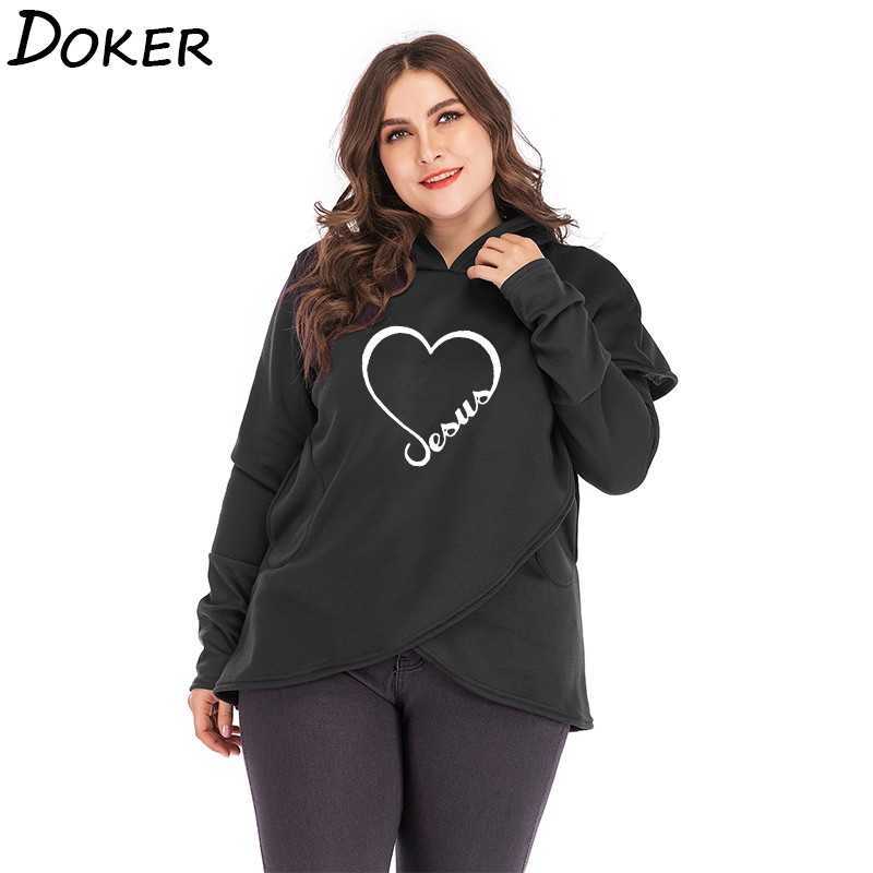 

Oversized Hoodie Autumn Winter Fashion Jesus Heart Print Long Seleeve Warm Pullovers Casual Sweatshirt Tops Ropa Mujer 210604, Black