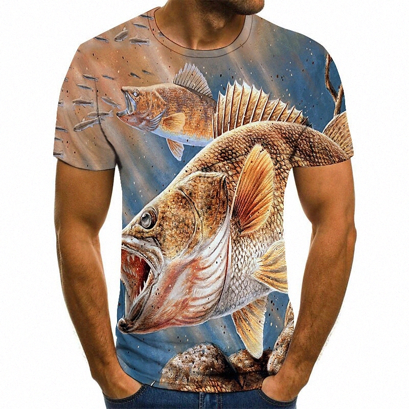 Men's Unisex Tee T shirt 3D Print Graphic Prints Fish Plus Size Round Neck Casual Daily Print Short Sleeve Tops Basic Fashion Designer Big a
