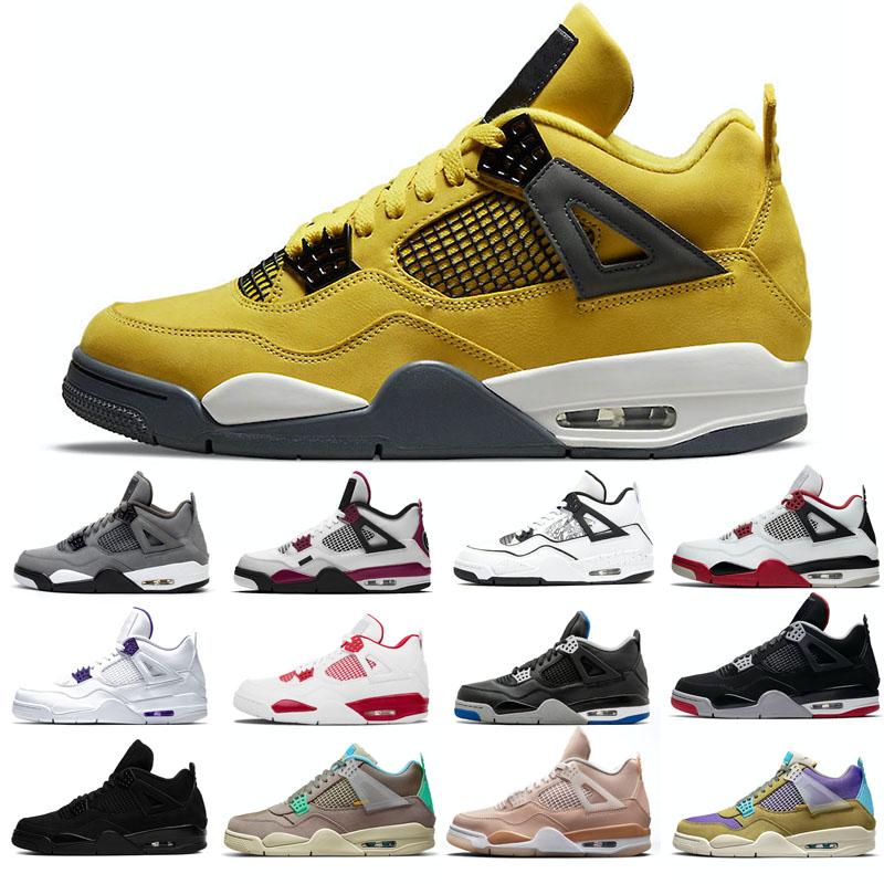

2021 New basketball shoes 4s man Black Cat Taupe Haze Shimmer Desert Moss White Oreo Cement University Sail Pine Green Pure Money Travis Bred DIY Fire red Neon, Red thunder