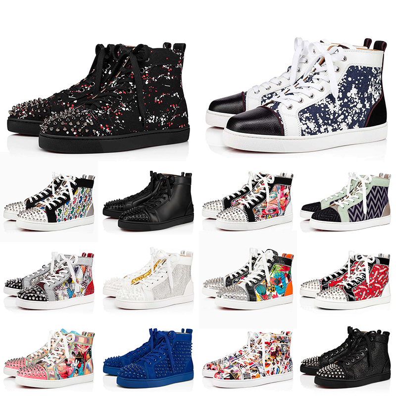 

Top Quality Women Mens Designer Red Bottom Shoes Genuine Leather Luxury Bottoms Spikes Shoe Loafers Trainers White Black Platform Designer Sneakers Big Size EUR 47, A21