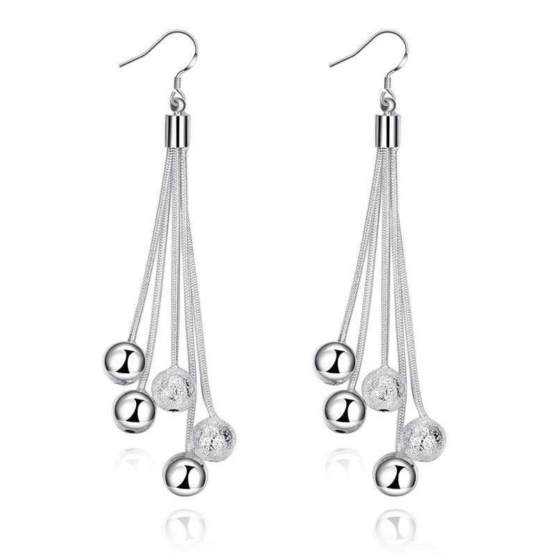 

Lovely Silver Plated Dangle Tassel Ball Drop Earrings Women's Sanding Beads Pendant Dangling Fishhook Hook Fashion Jewelry