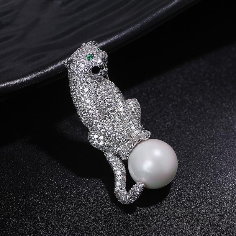 

Pins, Brooches Zircons Leopard Pearl Fashion Korean Style Clothing Coat Ornament Pin Brooch, Gray