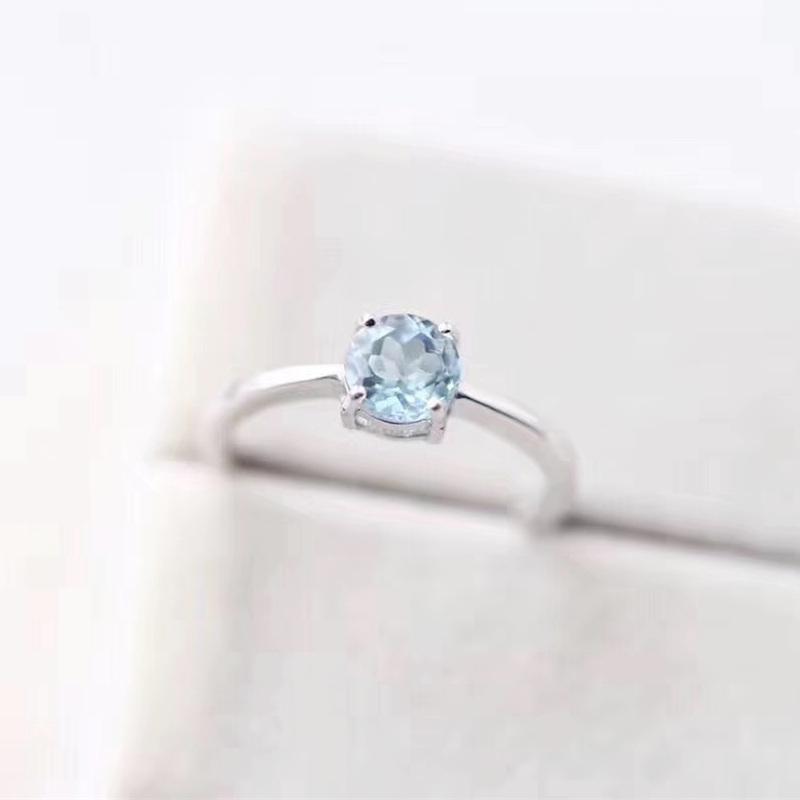 

Cluster Rings Natural Real Sky Blue Topaz Round Small Ring Per Jewelry 4*4mm 0.35ct Gemstone 925 Sterling Silver Fine T20879, Golden;silver
