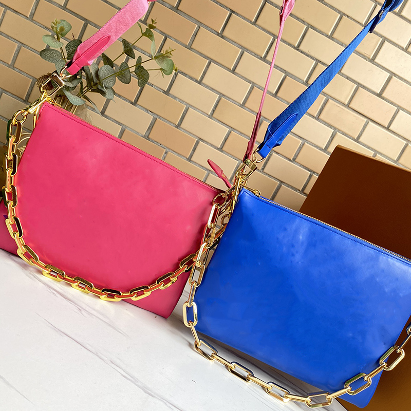 

Latest Designers Coussin Bags Genuine Leather Women Handbags Lady Dress Shoulder Bag Gold Chain Cross Body Purse with Box, Black 20cm