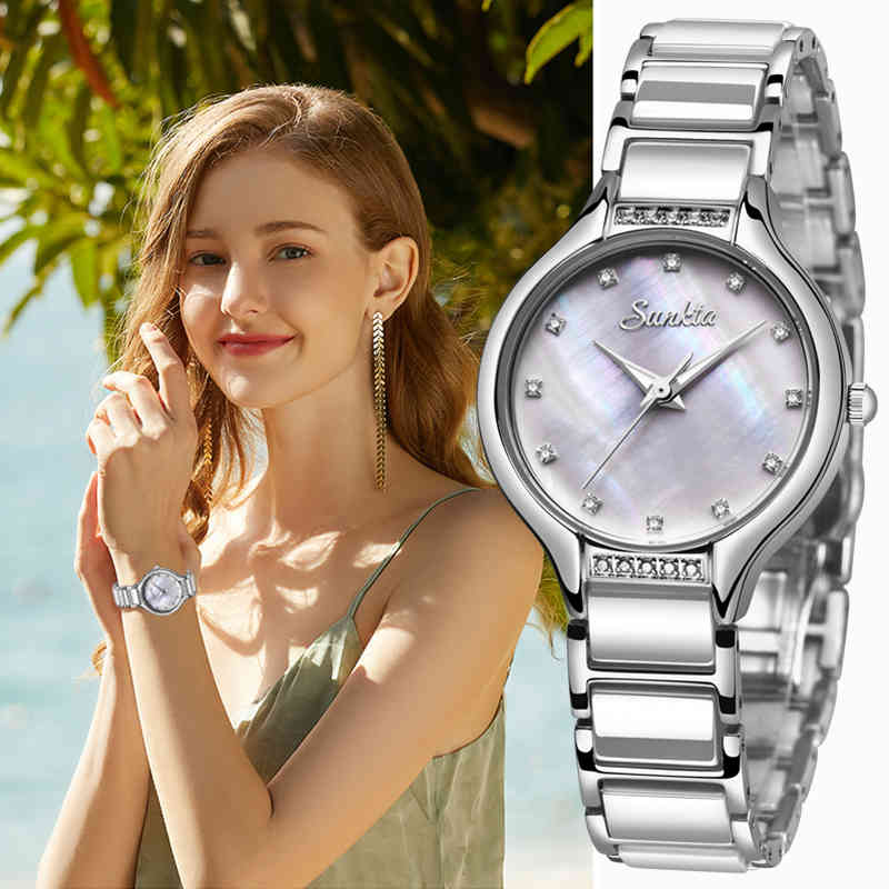 

Girl Fashion Diamond Women Watches Silver Ceramics Female Watch For Women High Quality Casual Waterproof Luxury Wrist Watch Gift 210517, Red