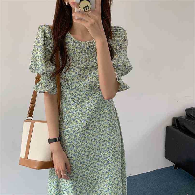 

Lady Chic Printed Summer Florals Pleated Slim Long Dresses Femme Outwear Sexy Girls Streetwear Vestidos 210525, Green