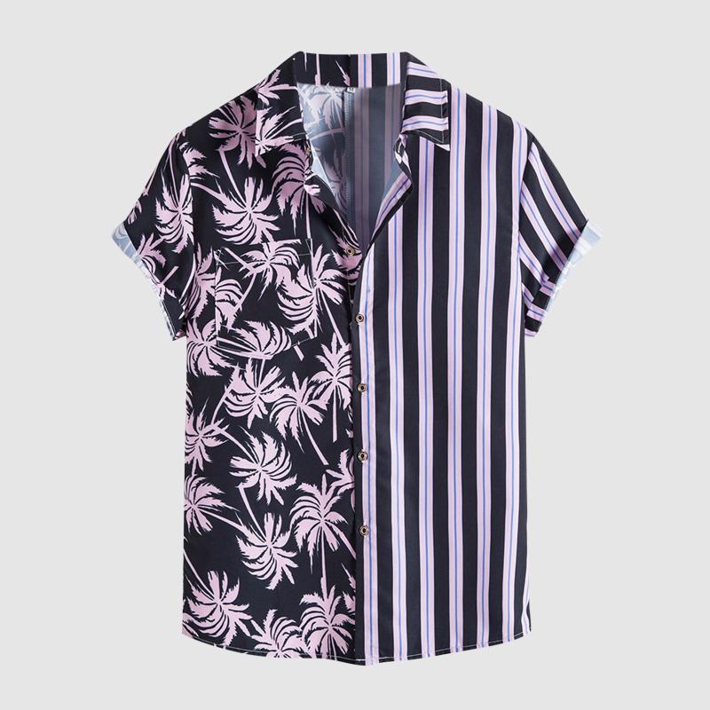 

Men' Casual Shirts 2021 Summer Palm Stripe Print Mens Hawaiian Shirt Short Sleeve Big Us Size Beach Clothing Fashion Hip Hop Turn-down Coll, Purple