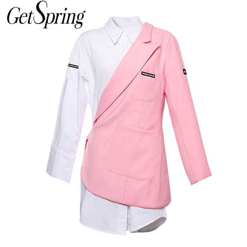 

Getspring Women Suit Blazer Asymmetry Pink Blazers And Jackets Irregular Vintage Casual s Long Sleeve 210601, Shirt