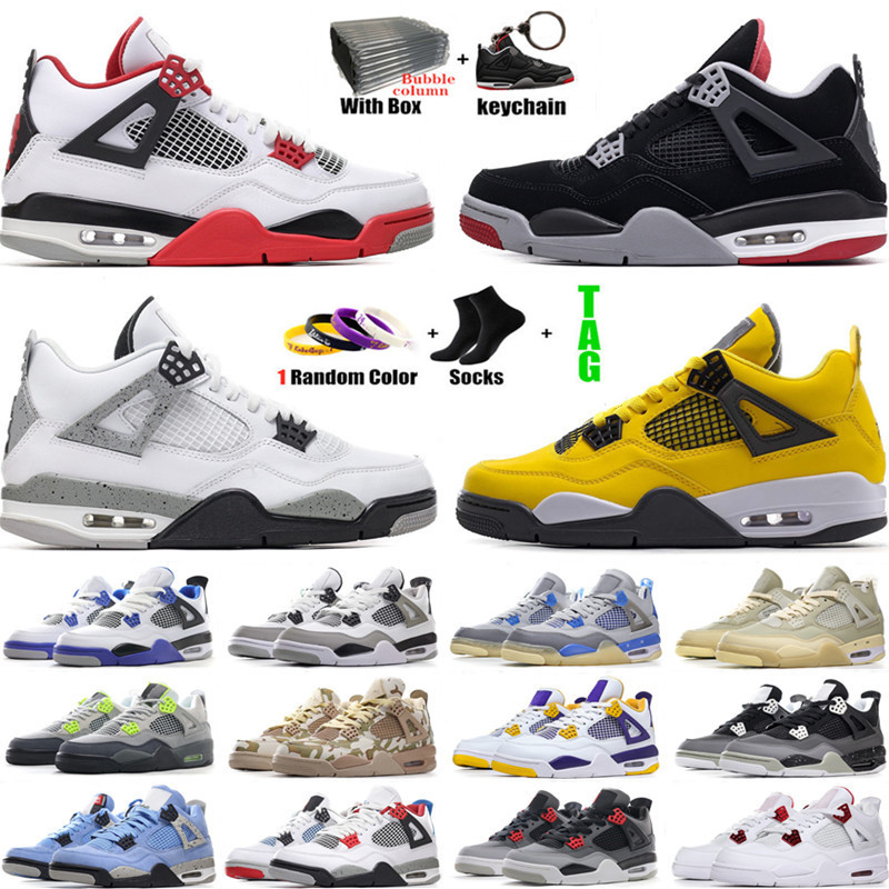 

High mens 4 Black Cat University Blue Bred 4s basketball shoes White Oreo shimmer fire Red Thunder metallic purple Paris men women Designer
