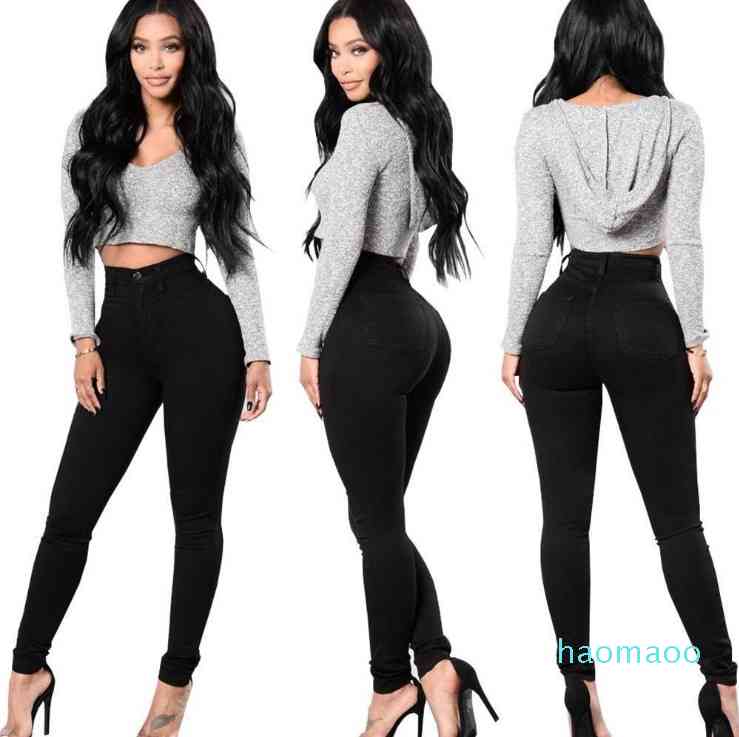

Women's Jeans Hot sale-New Black Stretch Tight Denim Pant For Girls Female High Waist Trousers boyfriend for women KQJN, White