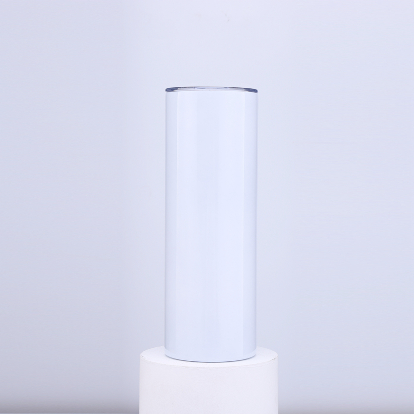

20oz Sublimation Skinny Tumblers Straight Blanks Stainless Steel Coffee Mugs With Lid and Plastic Straw Sippy Cups CYZ3218 80Pcs, White