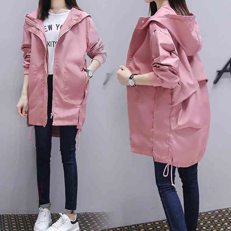 

Women Streetwear Trench Coat Spring Autumn Harajuku Loose Plus Size Windbreaker Woman Hooded Black Casual Outwear 210602