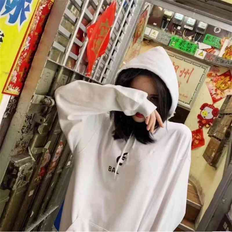 

Correct version: New Paris home lock * button printed Hoodie in early autumn 2021 loose casual 380g, White