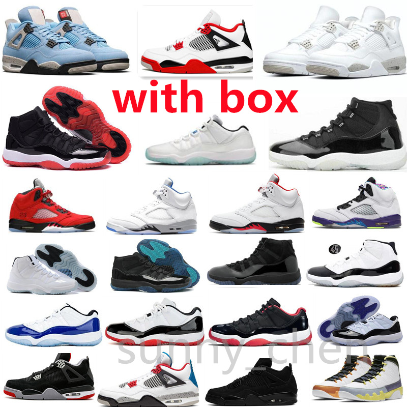 

With Box 11 Legend Blue Low Jubilee Bred Basketball Shoes 11s Concords Space Jam 9s Change The World 5 Raging Bull Stealth 2.0 4s University Blues Oreo Red Fire Sneakers