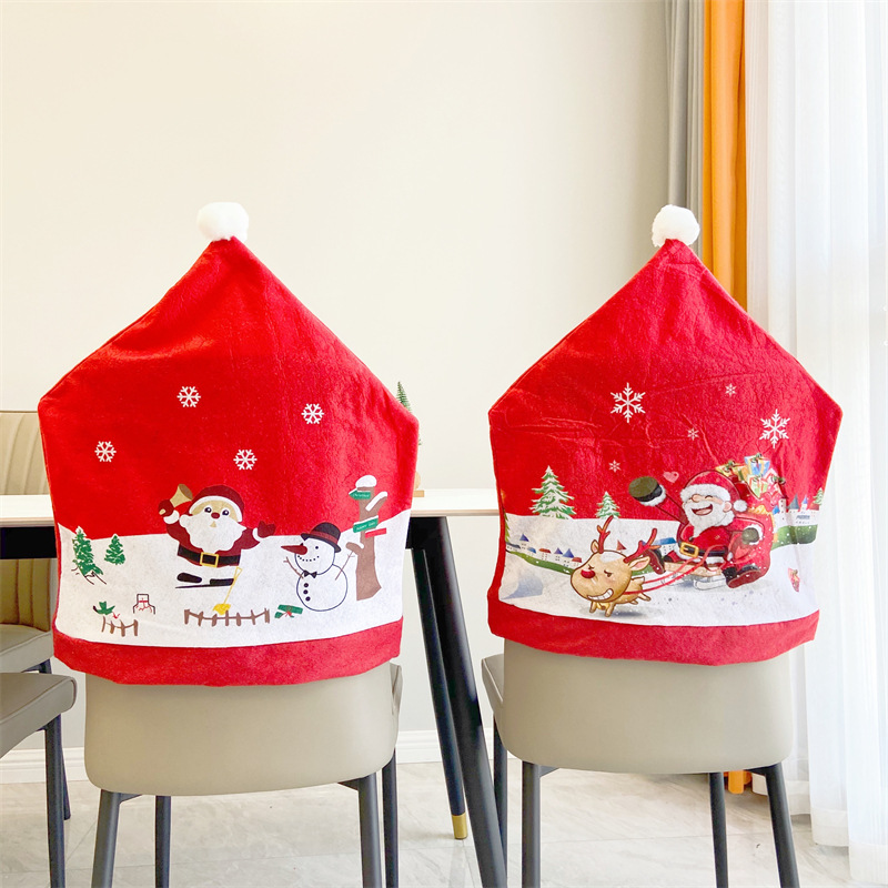 

Non-woven Printed Christmas Chair Cover Home Dining Chair Backrest Santa Claus Decoration Set Snowman Elk Chair Cover 1 Piece