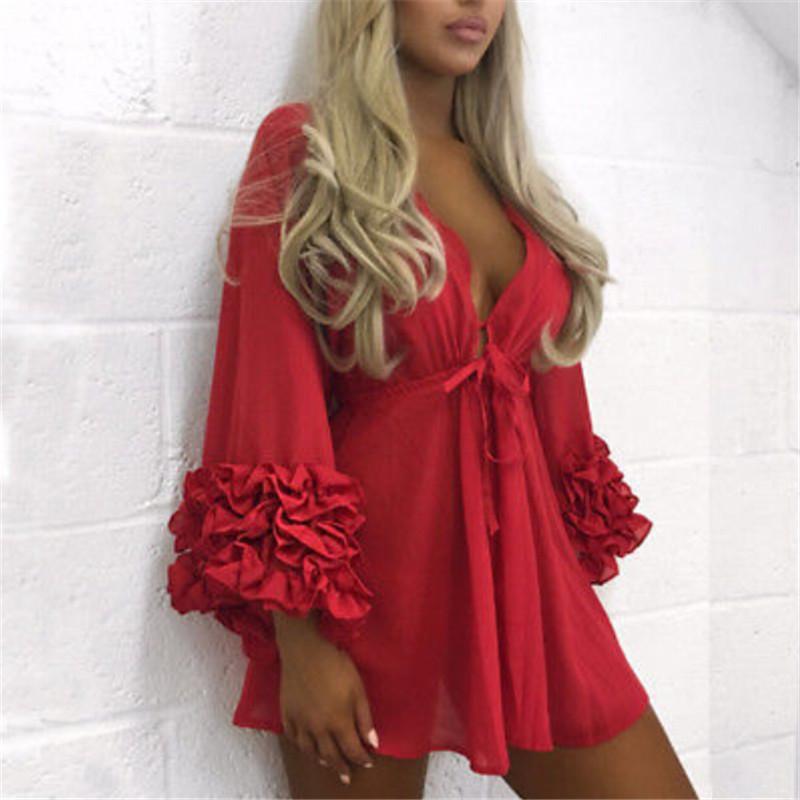 

Sarongs Women Sexy Beach Cover Up Woman Long Puff Sleeve Covers Maio Feminino Praia Mesh Dress Tunic Robe, Blue;gray