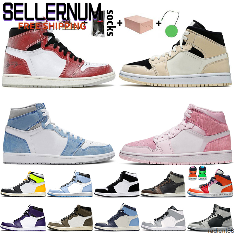 

With Box 2021 Jumpman 1 Basketball Shoes Women Mens 1s Trainers Sneakers Trophy Room Chicago High OG Hyper Royal Barely Orange Digital Pink, Item47 mid chicago black toe 36-46
